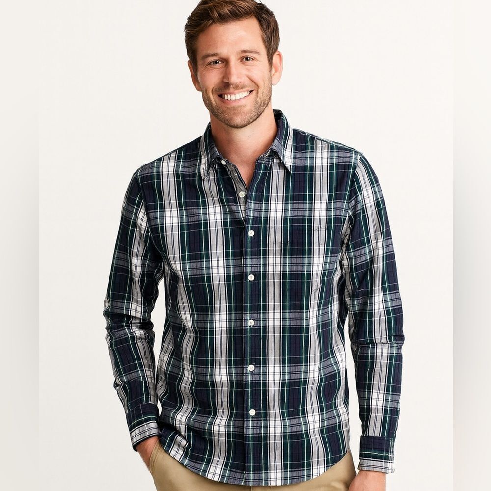J. Crew Men's Blue and Green Plaid Button Down Shirt NWT